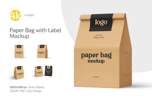 Paper Bag with Label Mockup Set