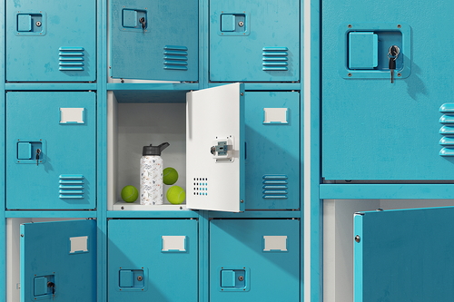 Water Bottle in Gym Locker Mockup