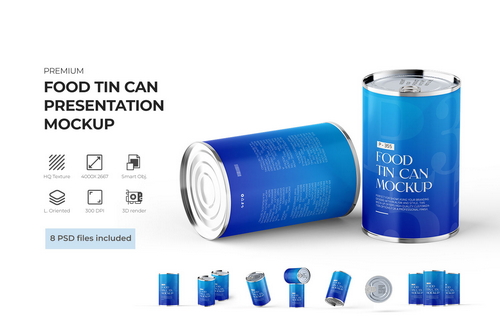 Food Tin Can Presentation Mockup