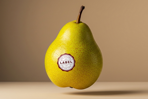 Sticker Logo Stamp on Pear Fruit Mockups