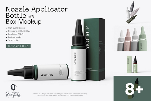 Nozzle Applicator Bottle Mockup with Box 1oz