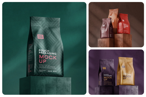 Matte Flat Bottom Pouch Packaging Mockup Set
