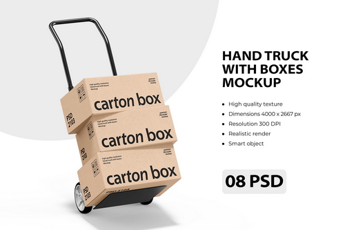 Hand Truck with Boxes Mockup