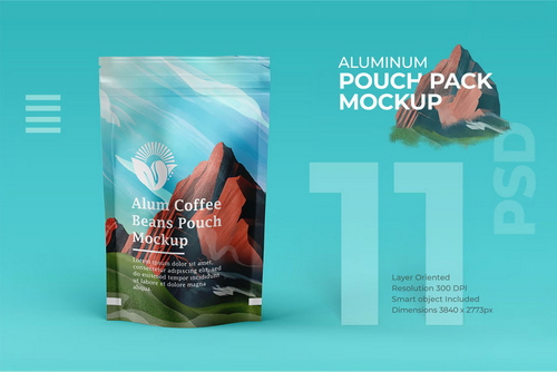 Aluminum Coffee Pouch Pack Mockup