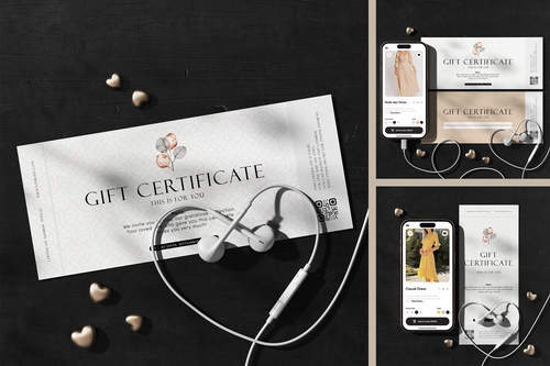 Gift Certificate Card with Phone Screen Mockup