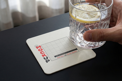 Coaster with Drink and Hand Mockups