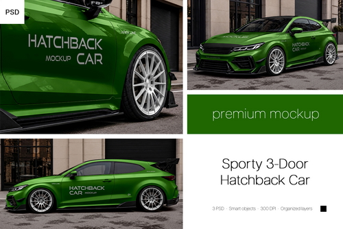 Sporty 3-Door Hatchback Car Mockup Set
