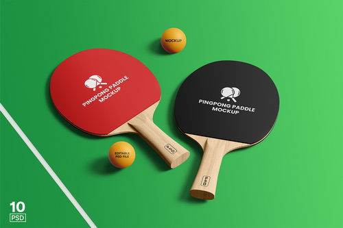 Wooden Ping Pong Paddle Mockup with Ball