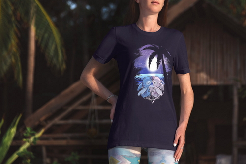 T-Shirt Mockup Female Model Vacation Scene 17