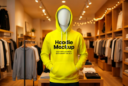 Ultra-Realistic Hoodie Mockup in Modern Clothing Store