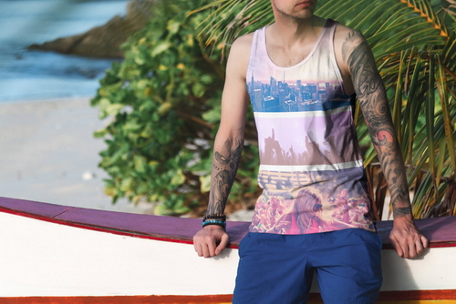 Tank Top Mockup Male Model Vacation Scene 22