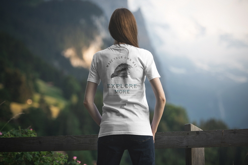 T-Shirt Mockup Female Model Alpine Scene 04