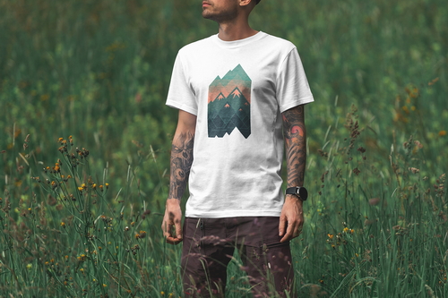 T-Shirt Mockup Male Model Alpine Scene 17