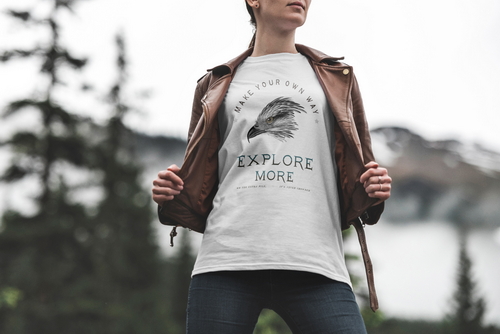T-Shirt Mockup Female Model Adventure Scene 14