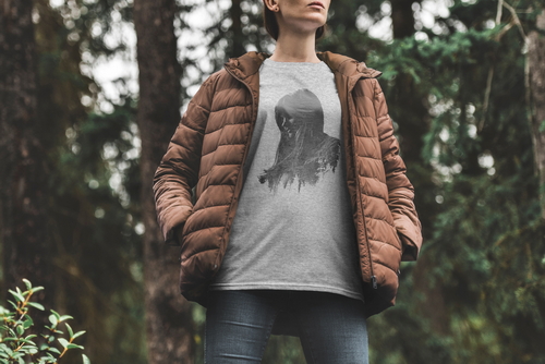 T-Shirt Mockup Female Model Adventure Scene 09