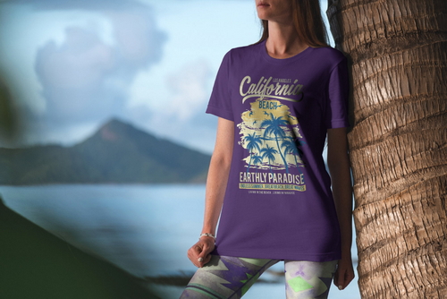 T-Shirt Mockup Female Model Vacation Scene 24