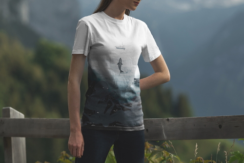 T-Shirt Mockup Female Model Alpine Scene 19