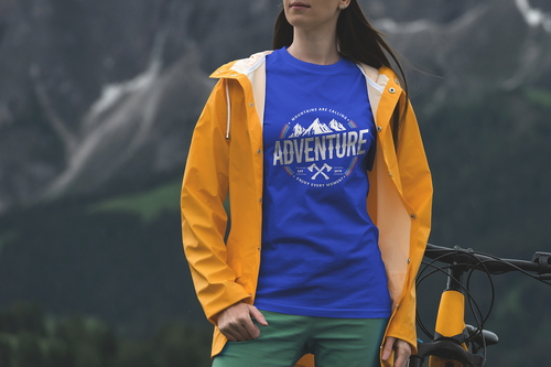 T-Shirt Mockup Female Model Alpine Scene 02