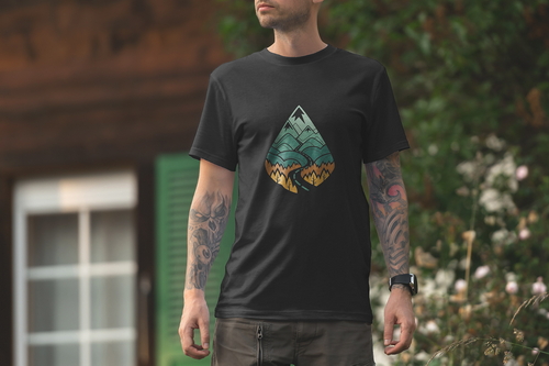 T-Shirt Mockup Male Model Alpine Scene 15