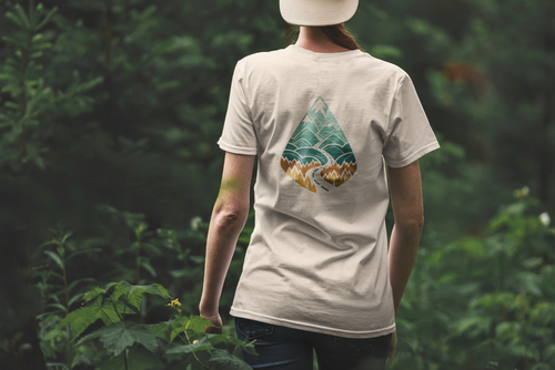 T-Shirt Mockup Female Model Adventure Scene 04
