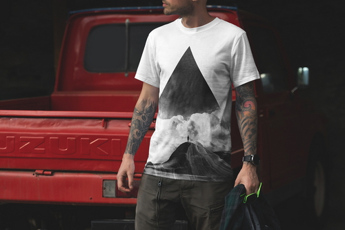T-Shirt Mockup Male Model Alpine Scene 24