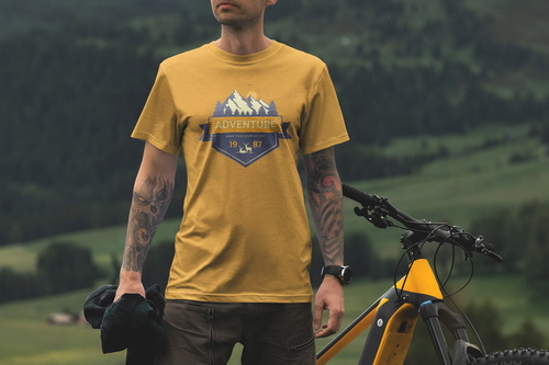 T-Shirt Mockup Male Model Alpine Scene 05