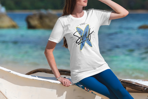 T-Shirt Mockup Female Model Vacation Scene 16