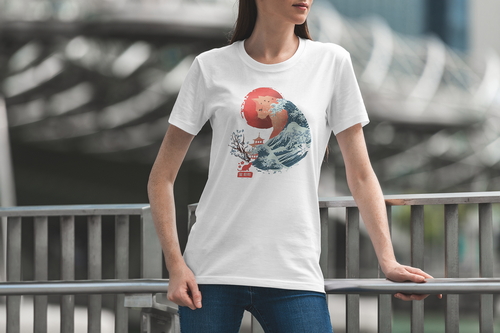 T-Shirt Mockup Female Model City Scene 08