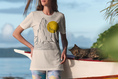 T-Shirt Mockup Female Model Vacation Scene 23