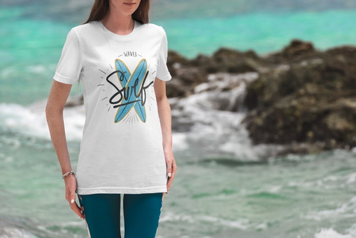 T-Shirt Mockup Female Model Vacation Scene 10