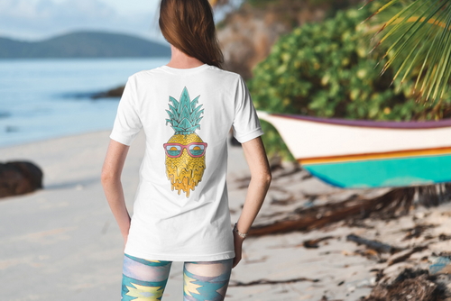 T-Shirt Mockup Female Model Vacation Scene 19