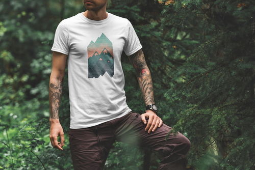 T-Shirt Mockup Male Model Adventure Scene 07