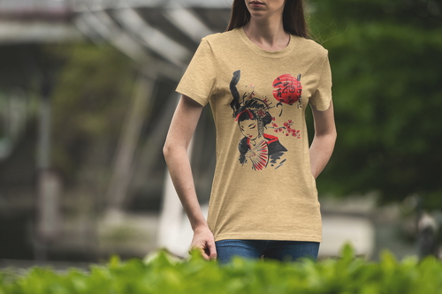 T-Shirt Mockup Female Model City Scene 07