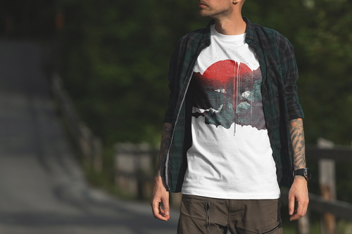 T-Shirt Mockup Male Model Alpine Scene 01