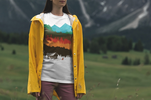 T-Shirt Mockup Female Model Alpine Scene 07