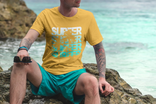 T-Shirt Mockup Male Model Vacation Scene 09