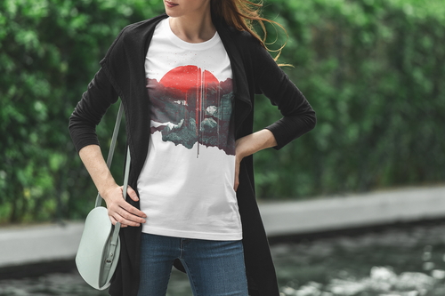 T-Shirt Mockup Female Model City Scene 03