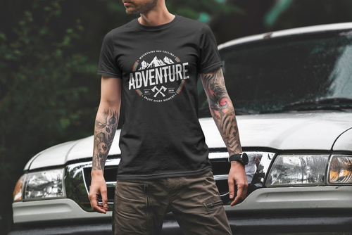T-Shirt Mockup Male Model Adventure Scene 01