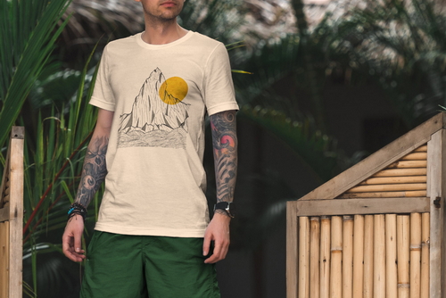 T-Shirt Mockup Male Model Vacation Scene 01