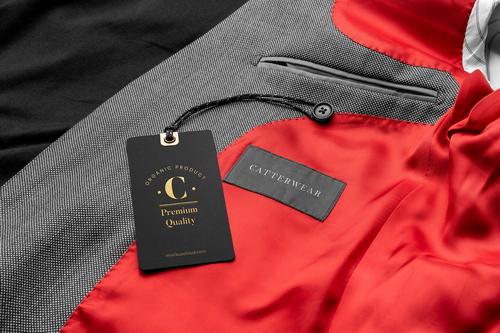 Suit Jacket Tag and Label Mockup Scene 23