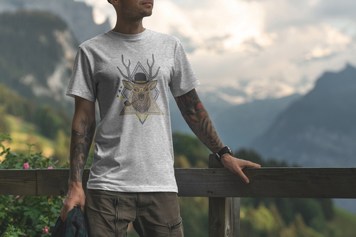 T-Shirt Mockup Male Model Alpine Scene 03