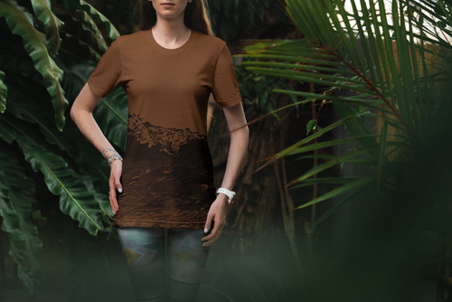 T-Shirt Mockup Female Model in Jungle Scene 02