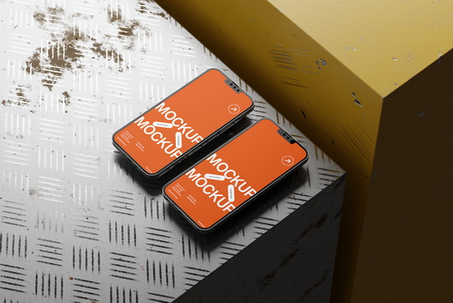 Dual Smartphone Industrial Metal Mockup