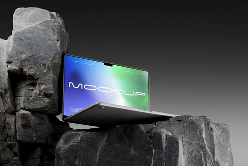Laptop Mockup Rocky Stone Scene