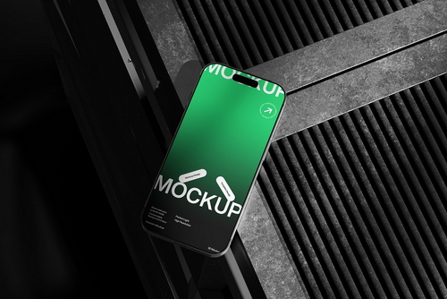 Green Smartphone Mockup Industrial Background