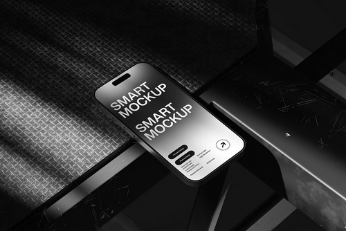 Diagonal Phone Mockup Metal Surface