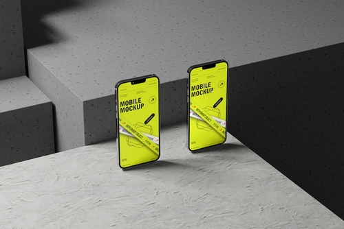 Dual Smartphone Standing Mockup Scene