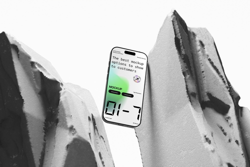 Smartphone Mockup Between Stone Cliffs