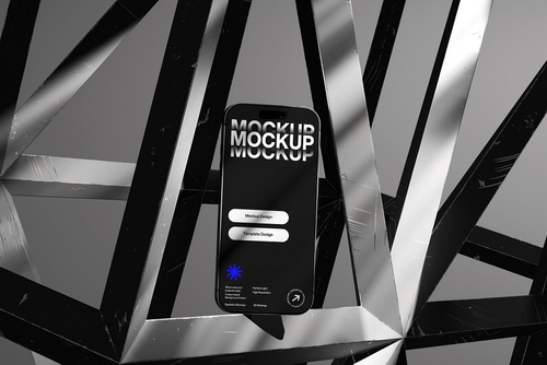 Phone Mockup On Metallic Structure
