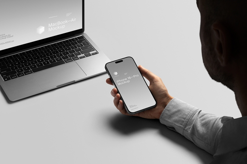 iPhone 16 Pro and MacBook Air Mockup Scene / Slash Series